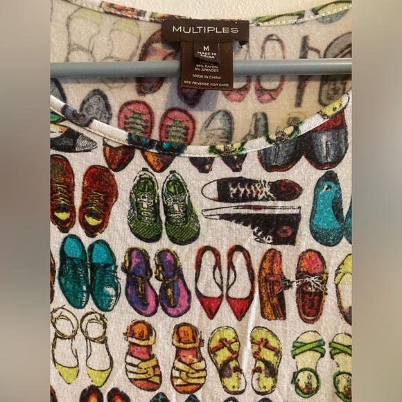 Multiples 3/4 Sleeve Shoe Pattern Tunic/Mini Dress Medium - Picture 2 of 9